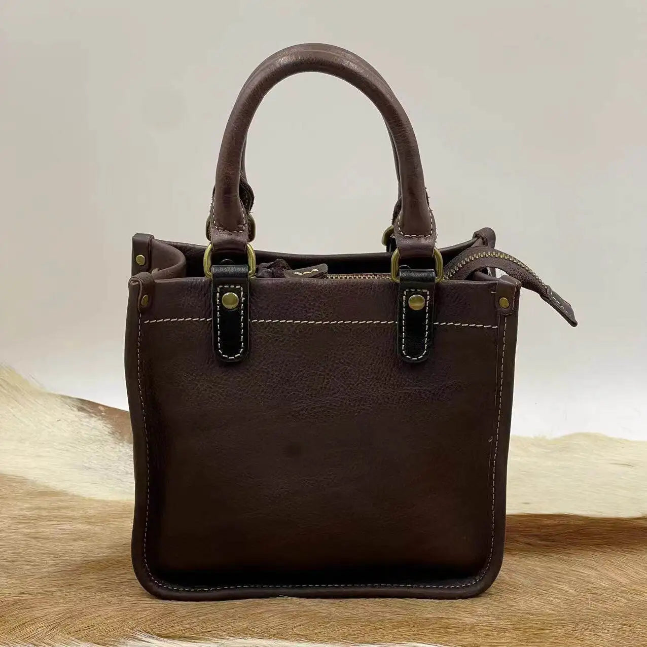 Vintage Top Grain Leather Mini Handbag for Women - Stylish & Durable