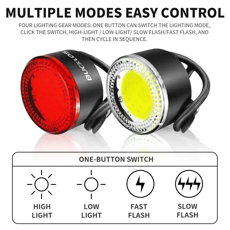BUCKLOS USB Rechargeable Bike Lights - Front & Rear LED Safety Set