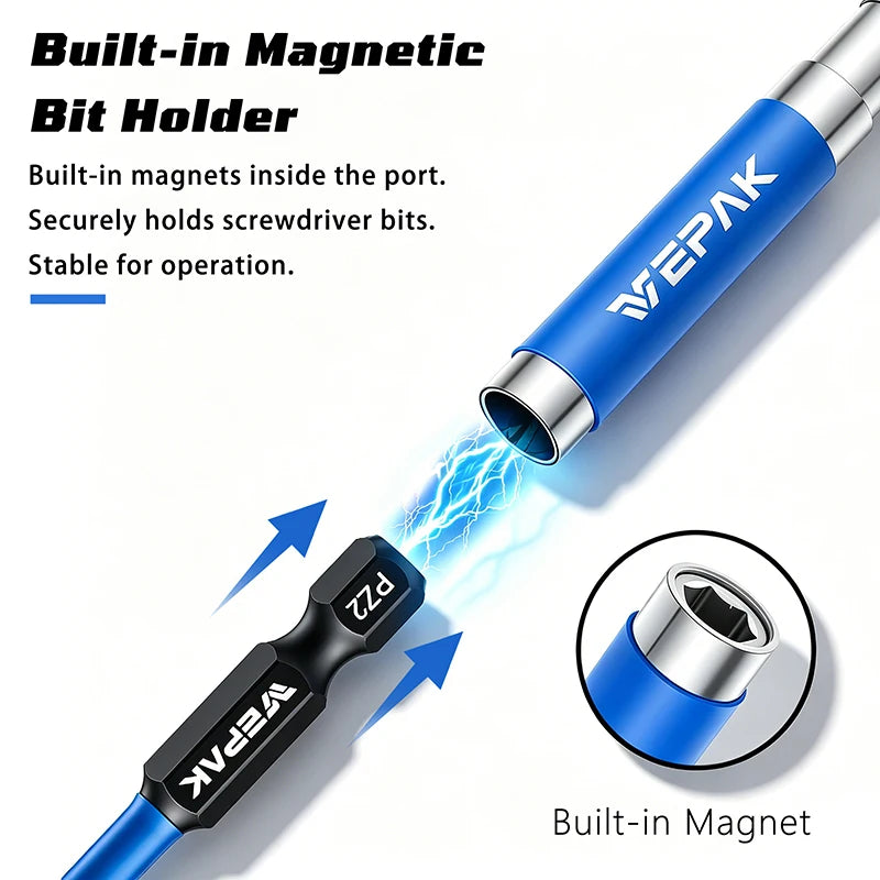 VEPAK 5Pcs PH2 Impact Screwdriver Bit Set with Magnetic Extension Bar