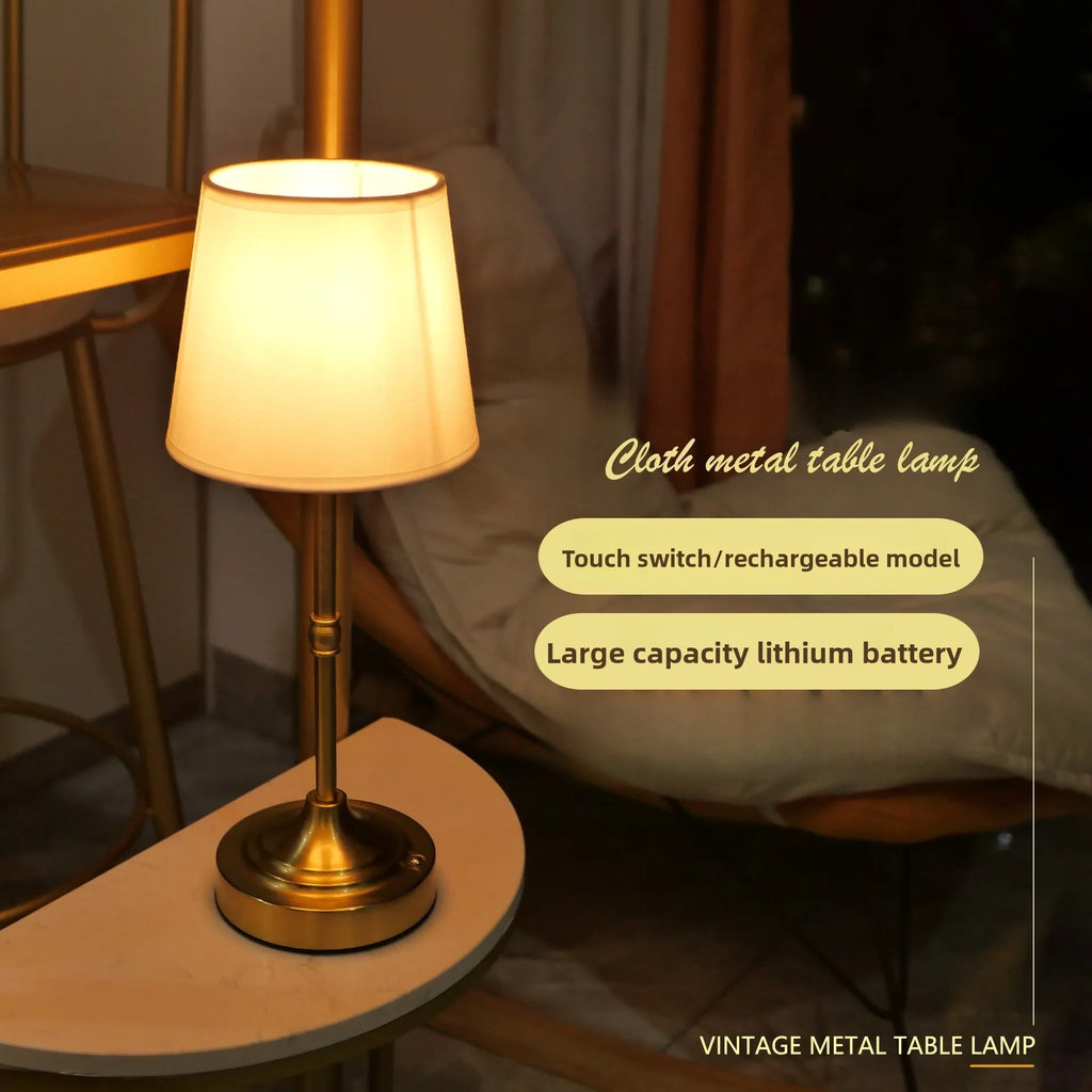 Modern Luxury Fabric Table Lamp - Dimmable & Rechargeable LED