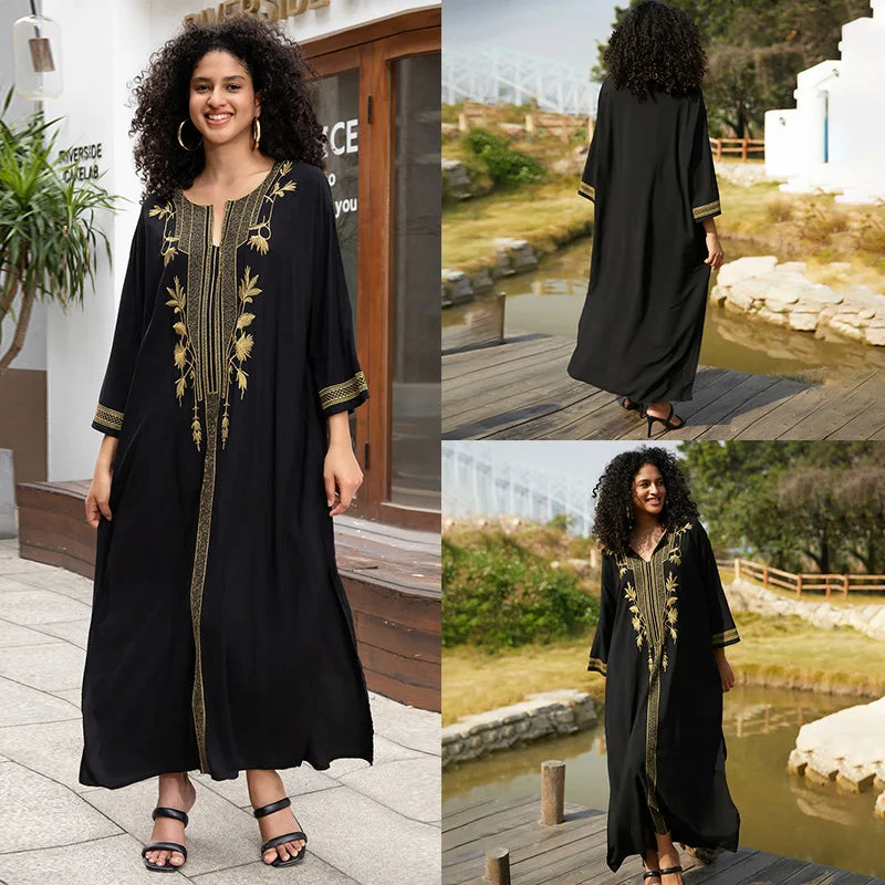 Stylish V Neck Swim Cover Up for Women - Embroidered Kaftan Dress