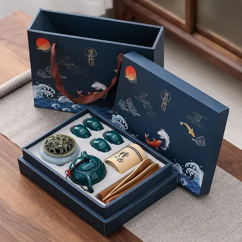 Ceramic Kungfu Tea Set with Incense Burner – Complete Gift Box
