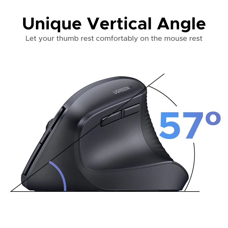 UGREEN Ergonomic Vertical Wireless Mouse - 4000 DPI, Silent Click