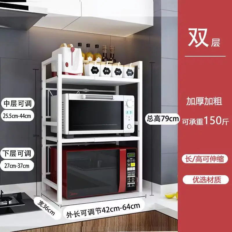 Double-Layer Microwave Storage Rack - Space-Saving Kitchen Organizer