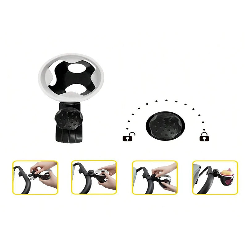 Adjustable Stroller Cup Holder with Clip & Phone Holder - 360° Rotating