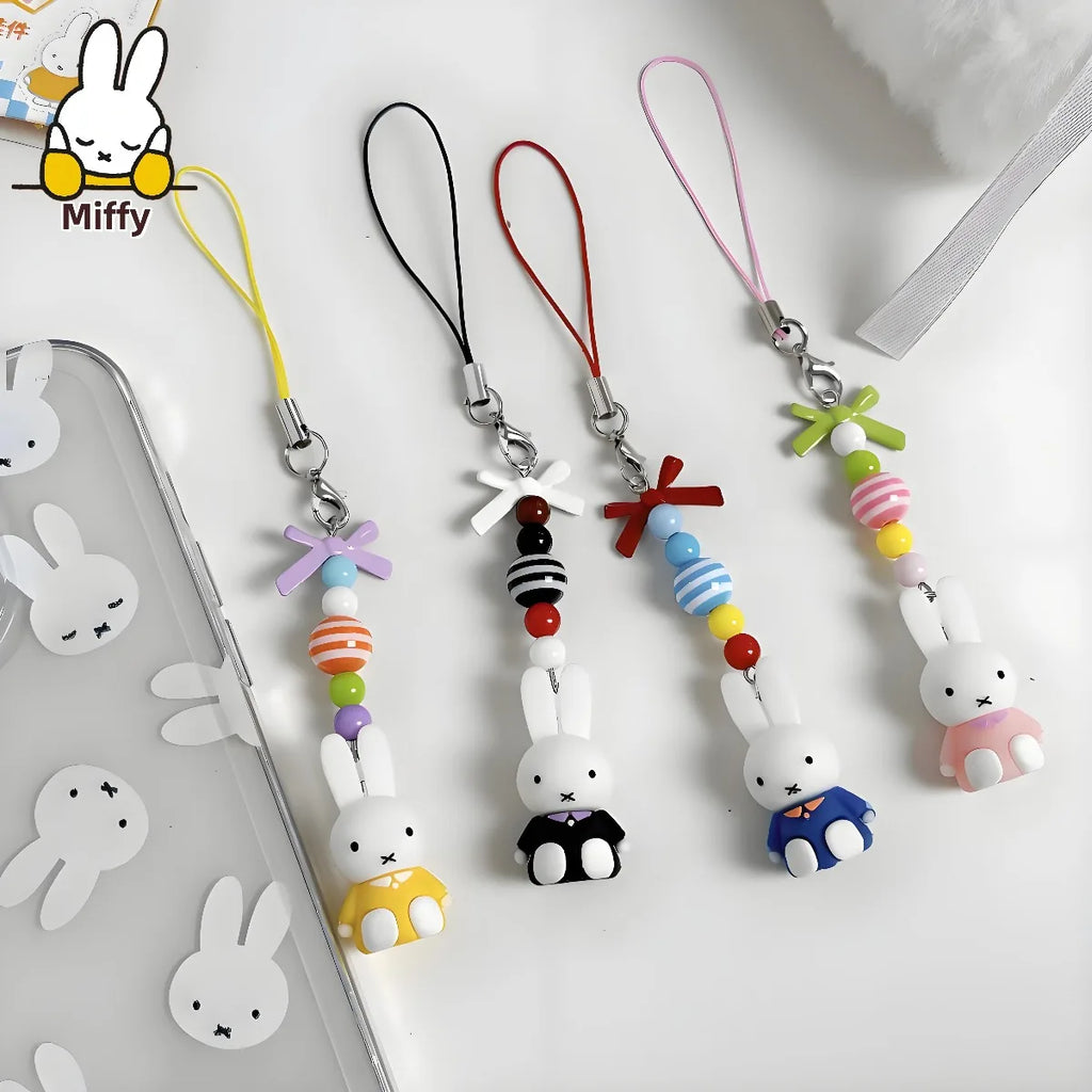 Kawaii Miffy Keychain - Cute Cartoon Rabbit with Bow for Girls