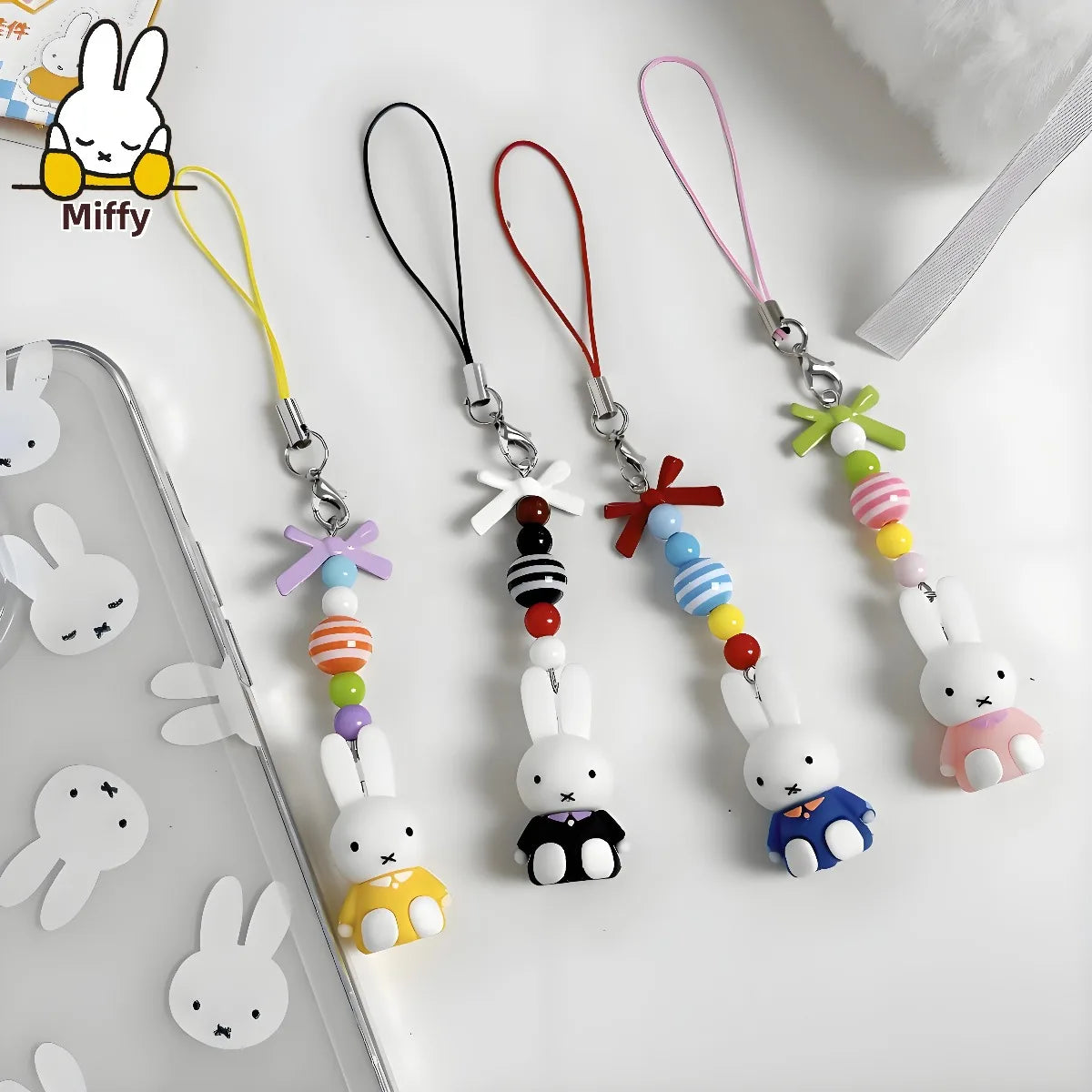 Kawaii Miffy Keychain - Cute Cartoon Rabbit with Bow for Girls