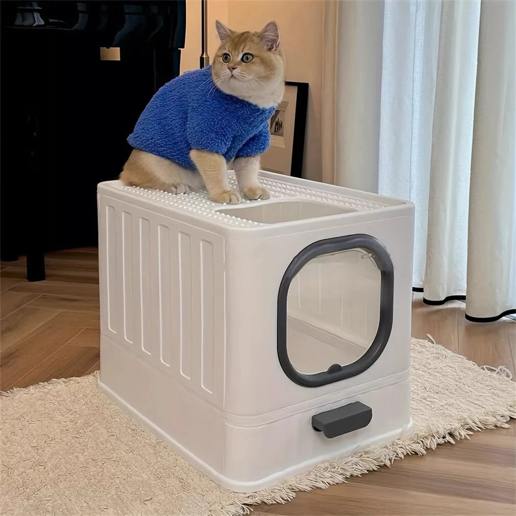 Leak-Proof Cat Litter Box with Pull Drawer & Scoop - Anti-Splash Design
