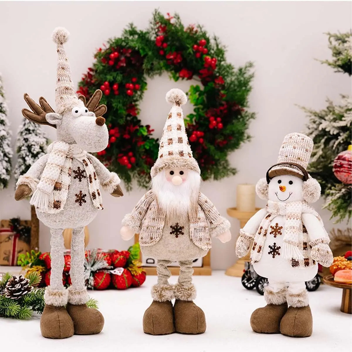 Adjustable Santa, Snowman & Reindeer Plush Dolls - Perfect Christmas Decor