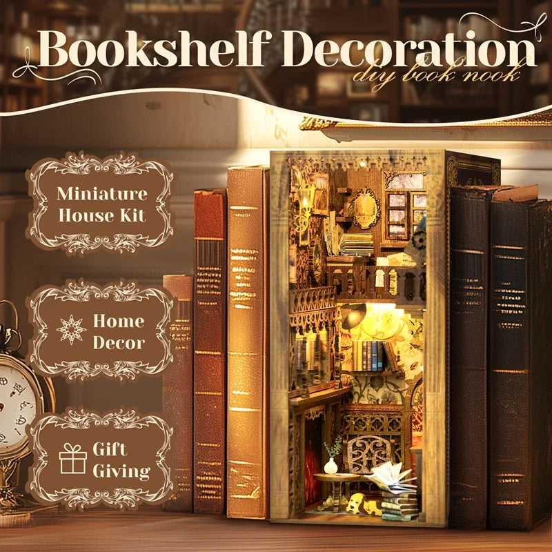 CUTEBEE DIY Wooden Book Nook Kit with LED Light - Perfect Gift Idea