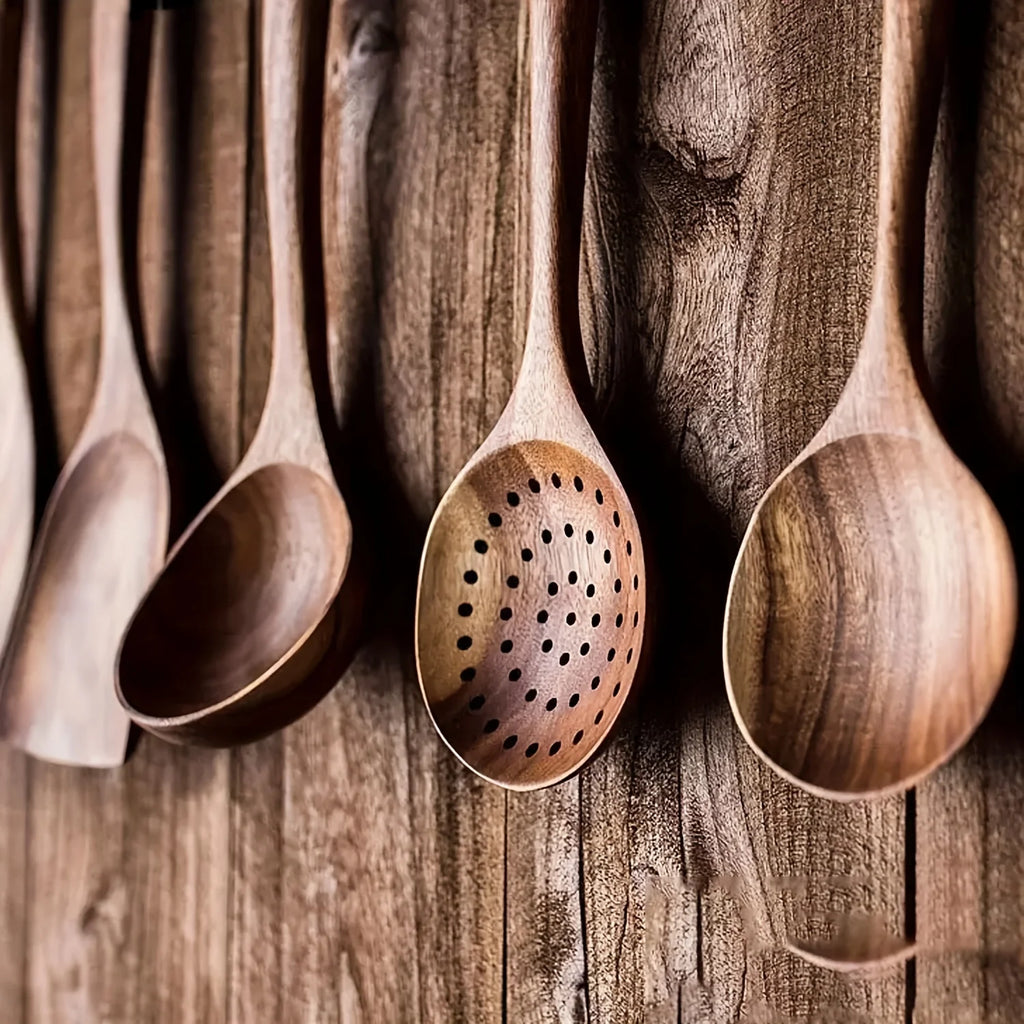5-Piece Eco-Friendly Wooden Kitchen Utensils Set for Non-Stick Cooking