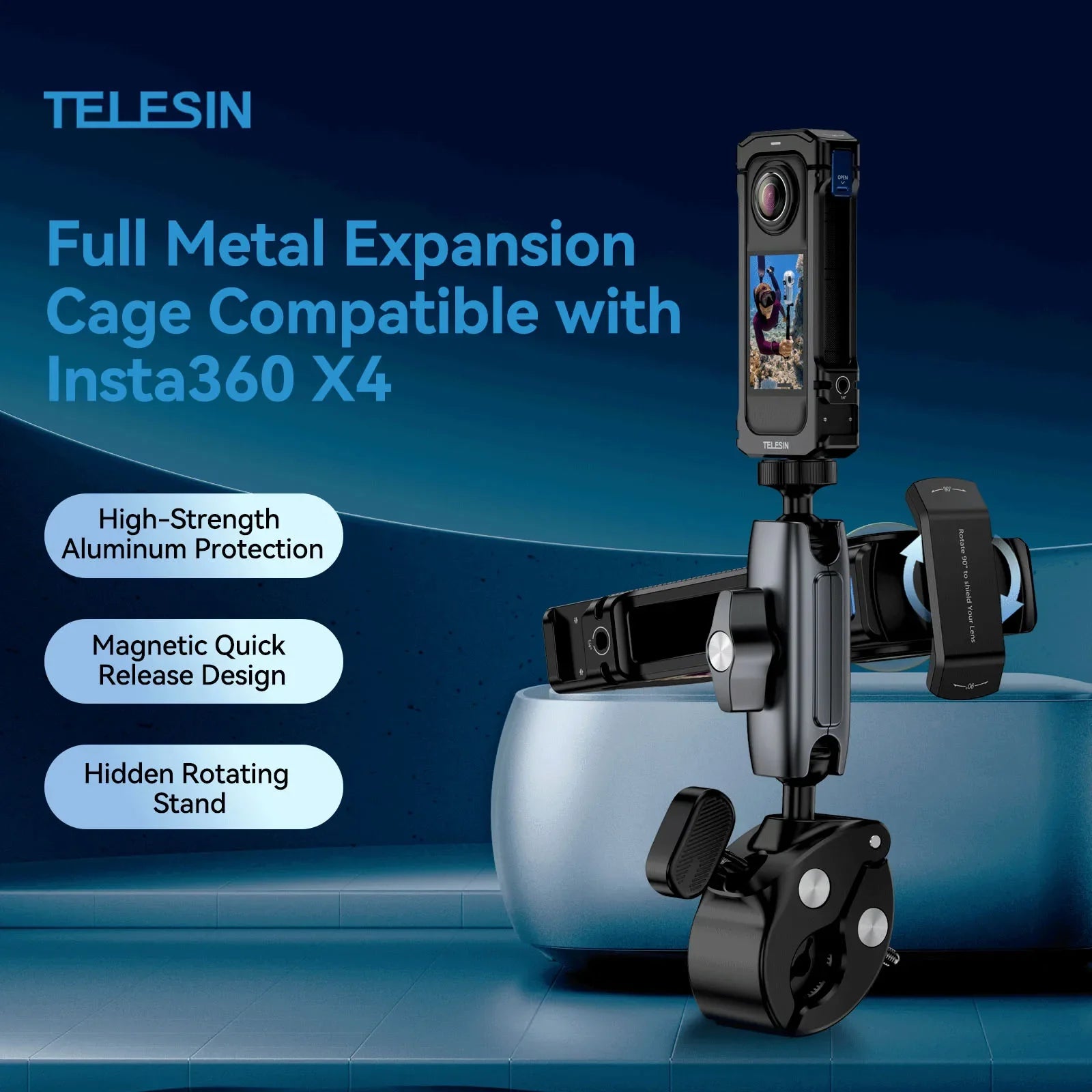 TELESIN Aluminum Frame Case for Insta360 X4 – Lightweight & Stylish Protection