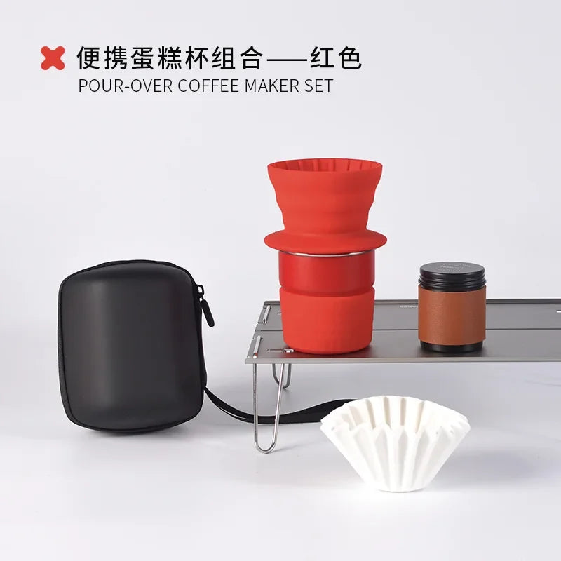 Portable Hand Brewed Coffee Set for Camping - Silicone & Stainless Steel