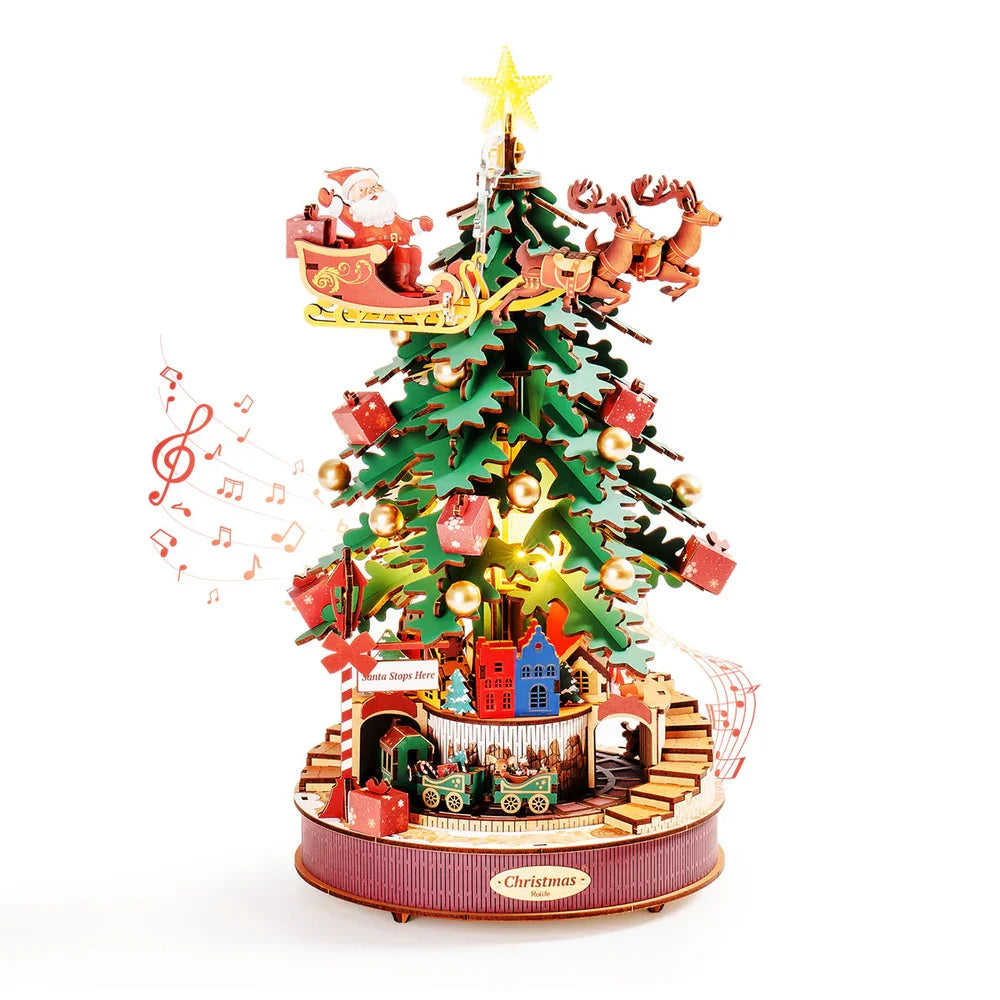 Robotime 3D Christmas Melody Tree Music Box – DIY Wood Puzzle with Light