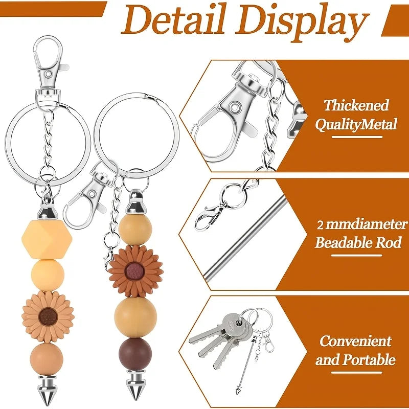 DIY Beaded Keychain Making Kit - 9/18pcs Stainless Steel Supplies