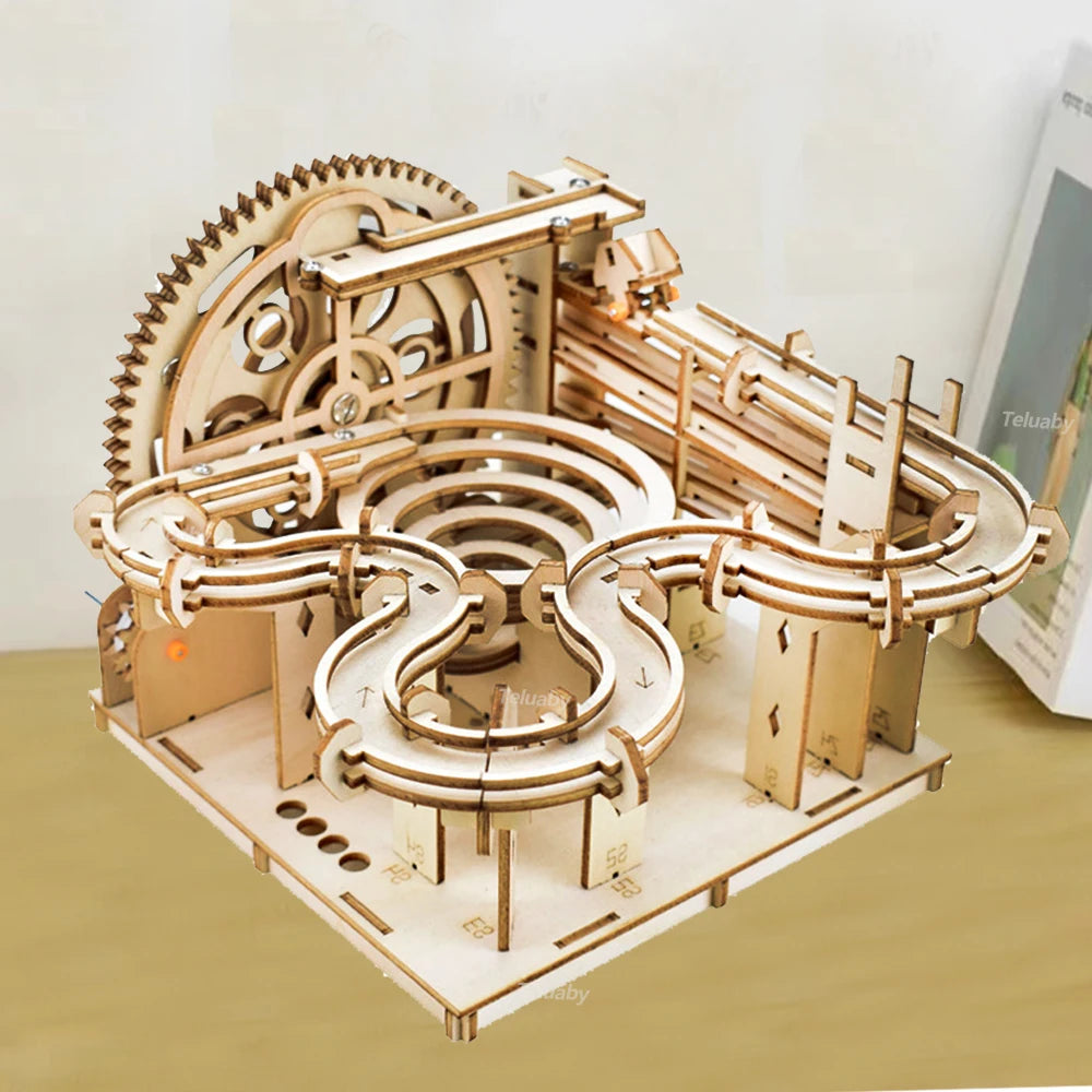 3D Wooden Puzzle Marble Run Set - DIY Mechanical Model Kit for All Ages