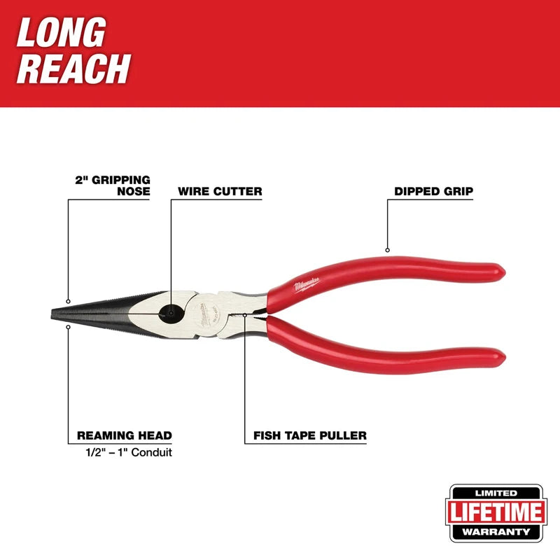 Milwaukee 8-Inch Long Nose Pliers - Multi-Purpose Wire Stripping Tool