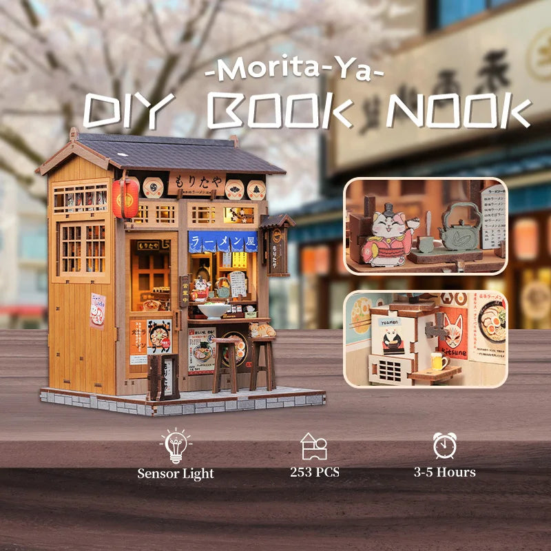 CUTEBEE DIY Book Nook Kit with LED Light - Enchanting Ramen Shop Design