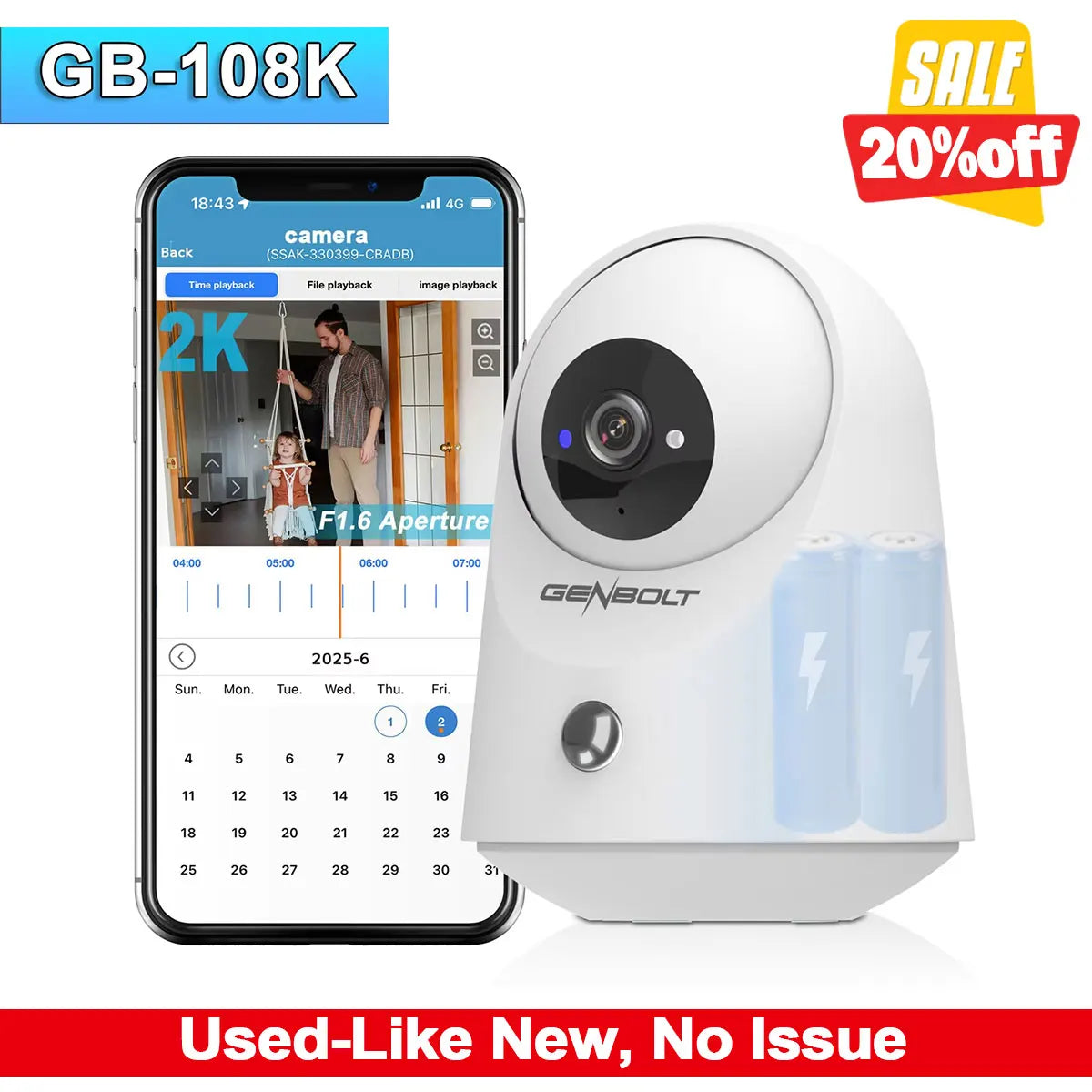 GENBOLT 2K WiFi Security Camera | Pan & Tilt Motion Detection