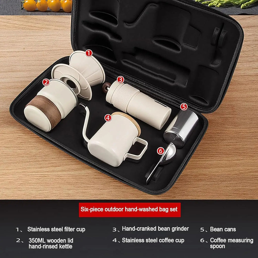 Portable Hand Coffee Maker Set for Camping & Travel - 6-Piece Kit