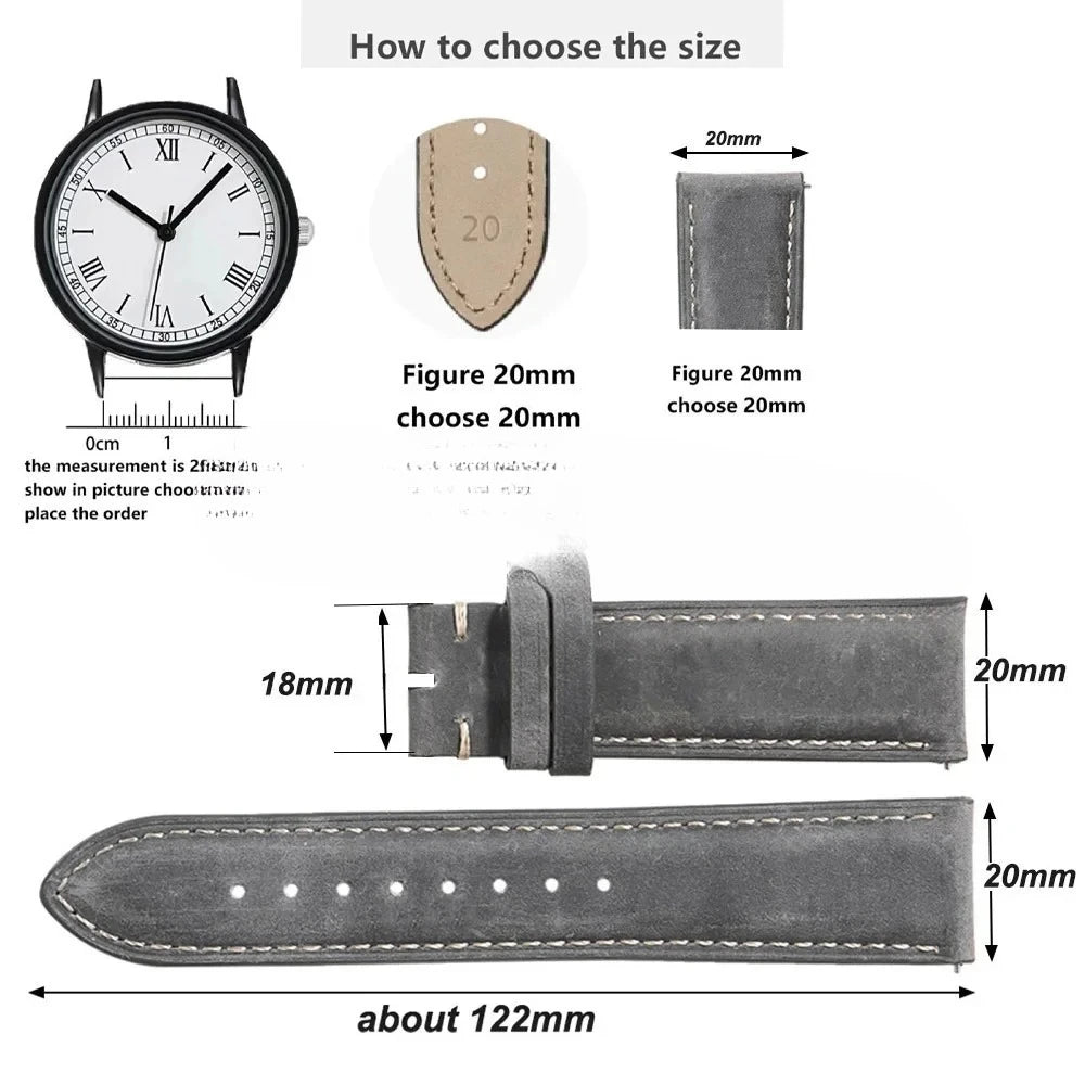 Genuine Leather Watch Band with Butterfly Buckle - 18/20/22mm Options