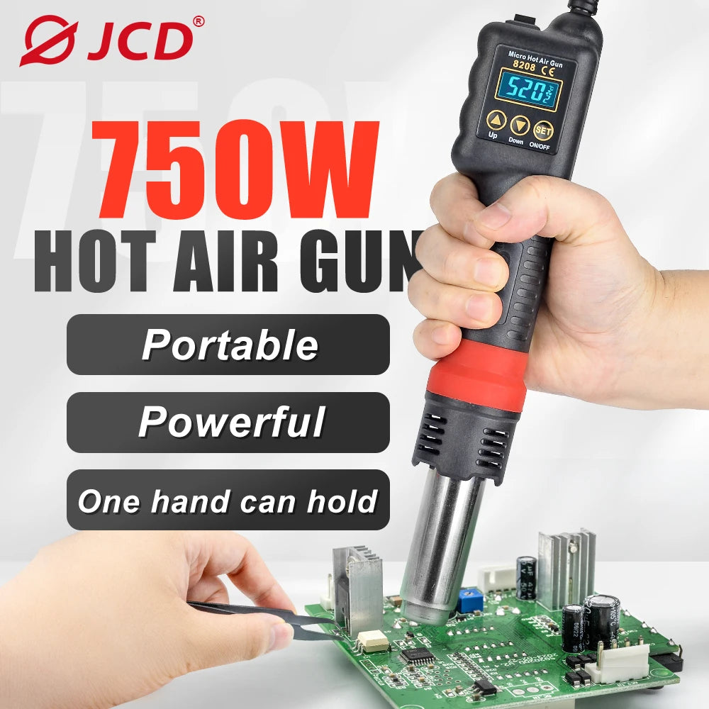 JCD 8208 750W Micro Hot Air Gun with LCD Display - Versatile Soldering Tool