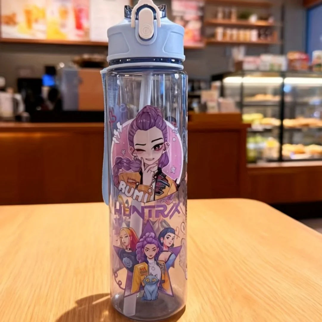750ml Portable Water Bottle with Straw - Fun Cartoon Design
