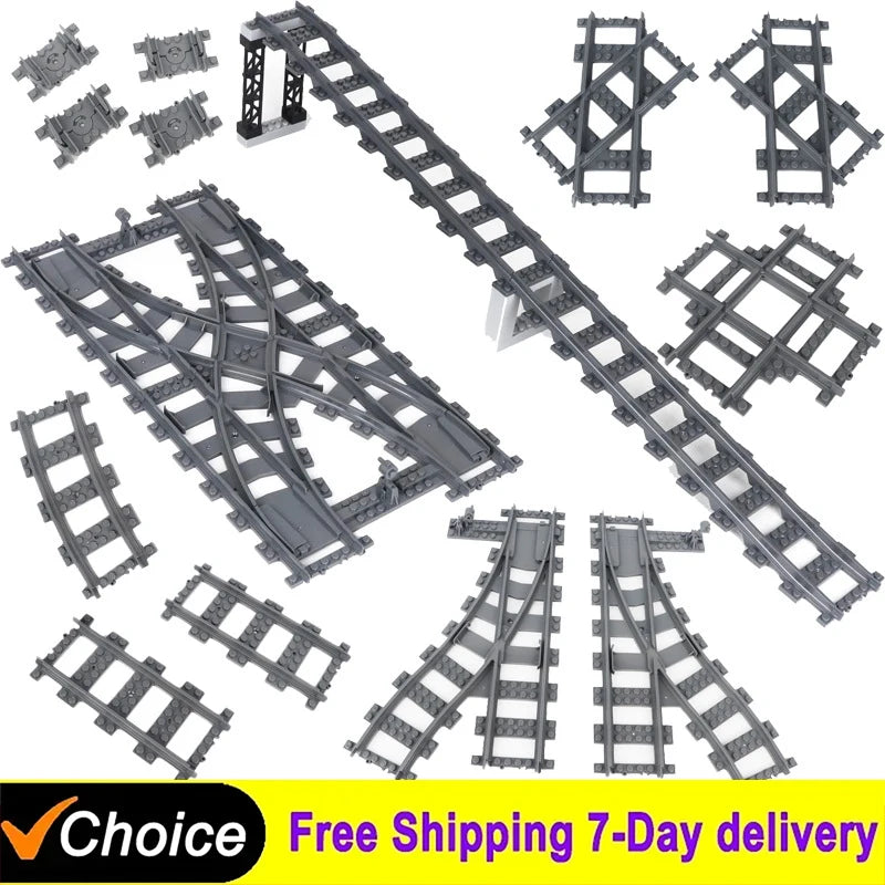 MOC City Train Tracks - Flexible Building Block Railway Set
