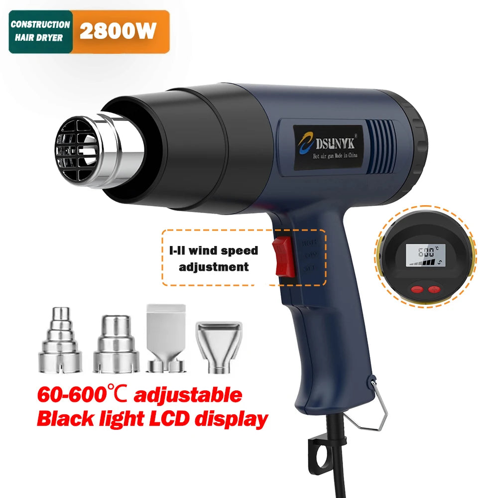 2000W Digital Hot Air Gun with Adjustable Temperature for Soldering & Shrink Wrapping