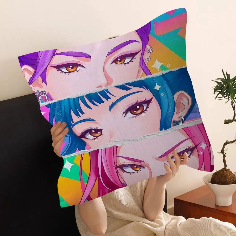 Kop-Cartoon K-Pop Demon Hunters Cushion Cover - Home Decor Pillow