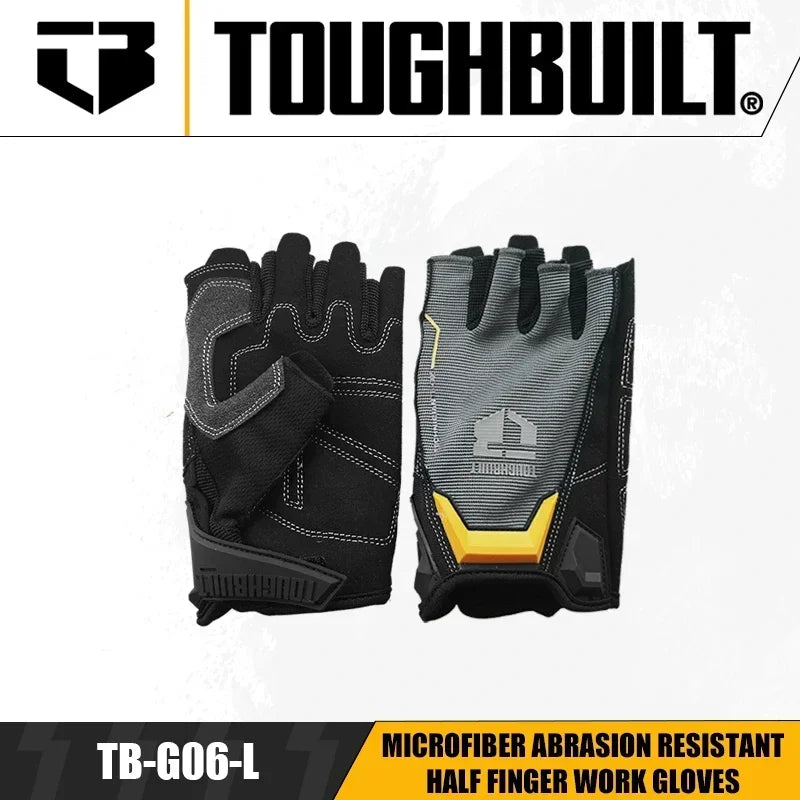 TOUGHBUILT Microfiber Half Finger Work Gloves for Superior Grip & Comfort