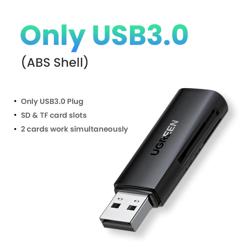 UGREEN USB 3.0 & Type-C SD/TF Card Reader - 5Gbps, 2TB Support