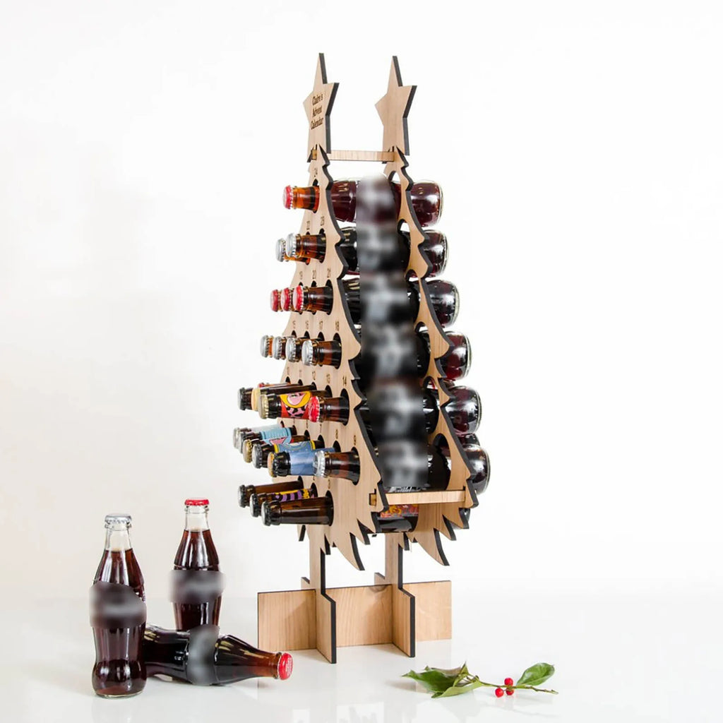 Wooden Christmas Tree Wine Bottle Holder - Advent Countdown Rack