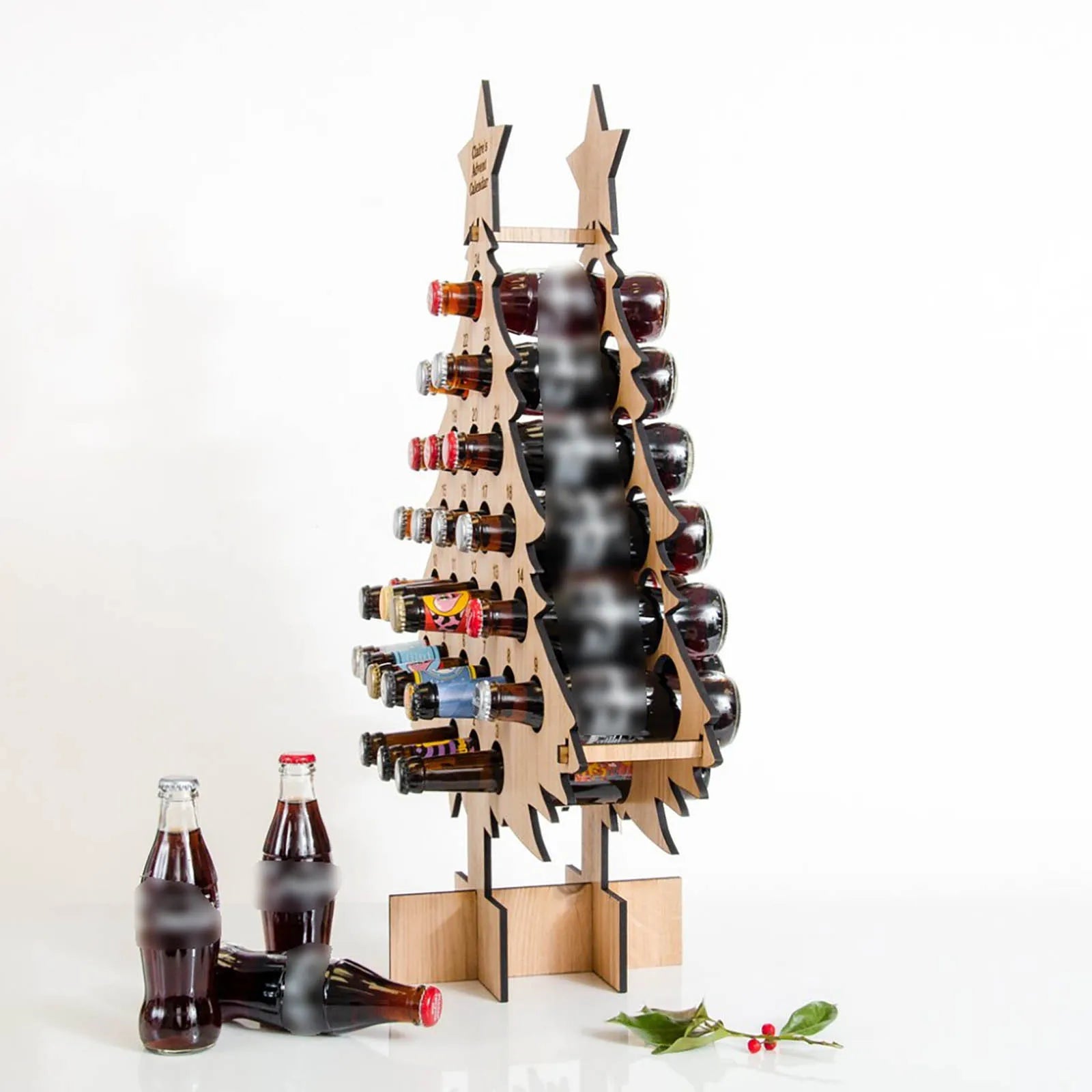 Wooden Christmas Tree Wine Bottle Holder - Advent Countdown Rack