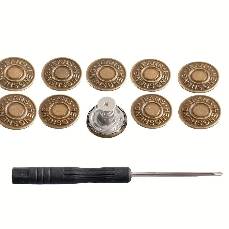 10PCS Durable Adjustable No-Sew Bronze Jeans Buttons - Snap Fasteners