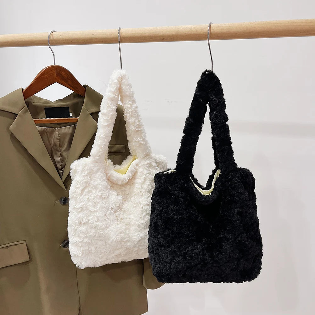 Fluffy Plush Women’s Clutch Handbag - Cozy Tote for Travel & Gifts