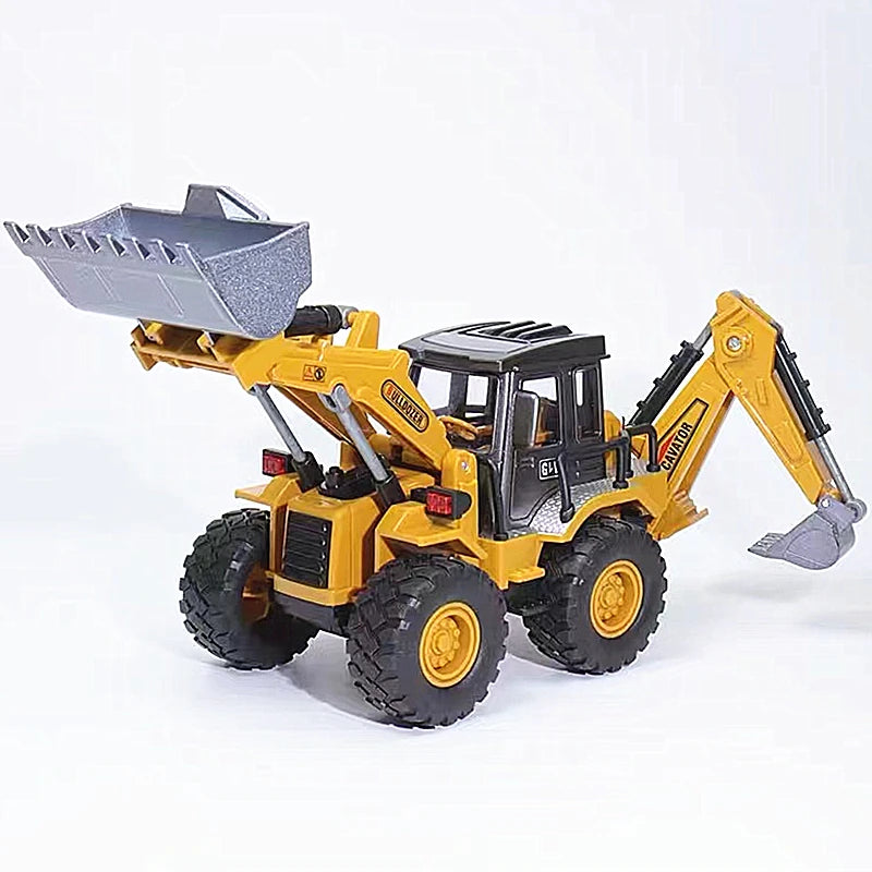 Alloy 2-in-1 Bulldozer & Excavator Diecast Engineering Truck Toy