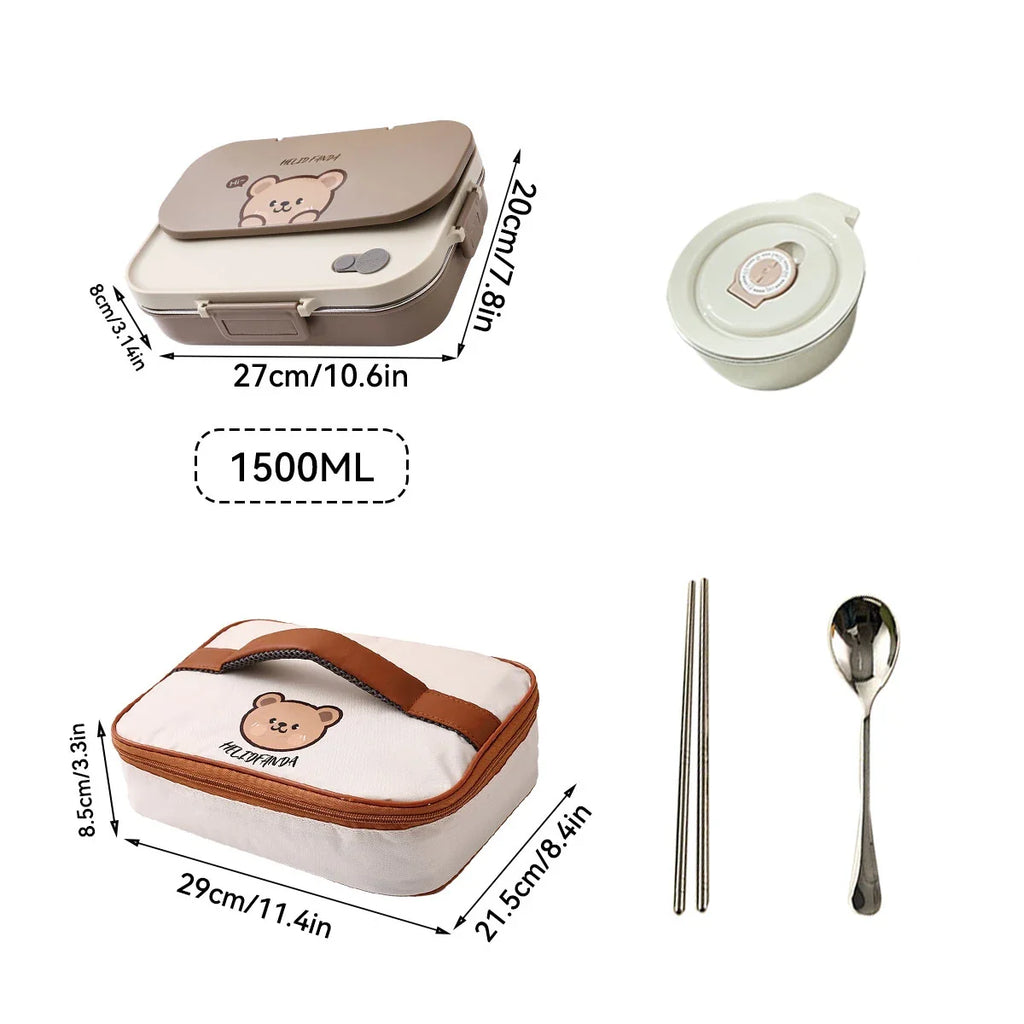 WORTHBUY Portable 4-Grid Stainless Steel Lunch Box with Utensils