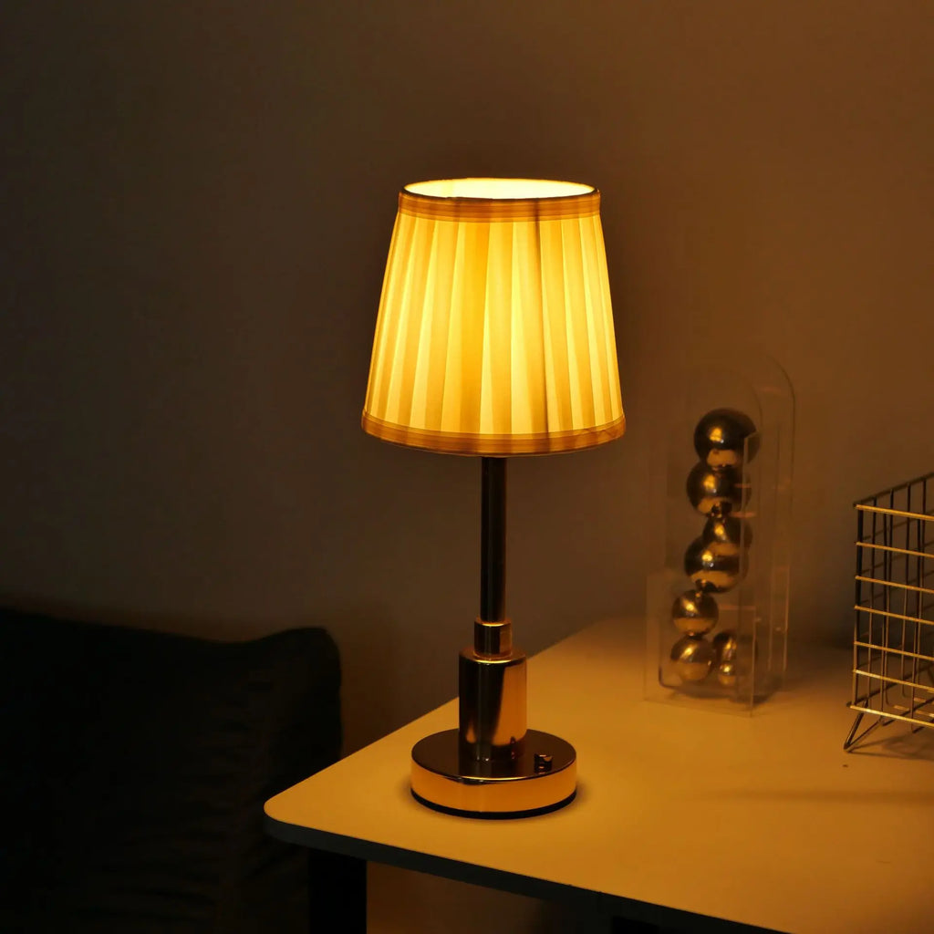 Nordic Rechargeable LED Table Lamp - Elegant Gold Fabric Design