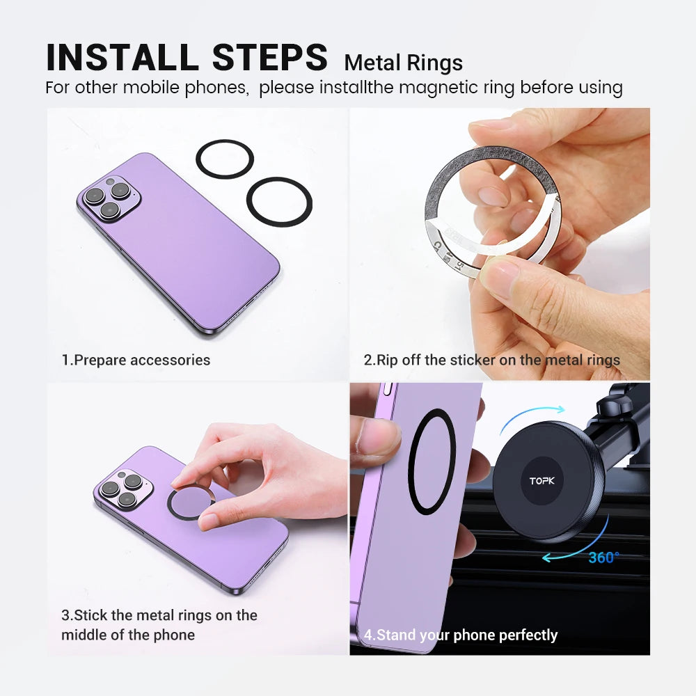 TOPK Magnetic Universal Car Phone Holder - 360° Rotating Mount
