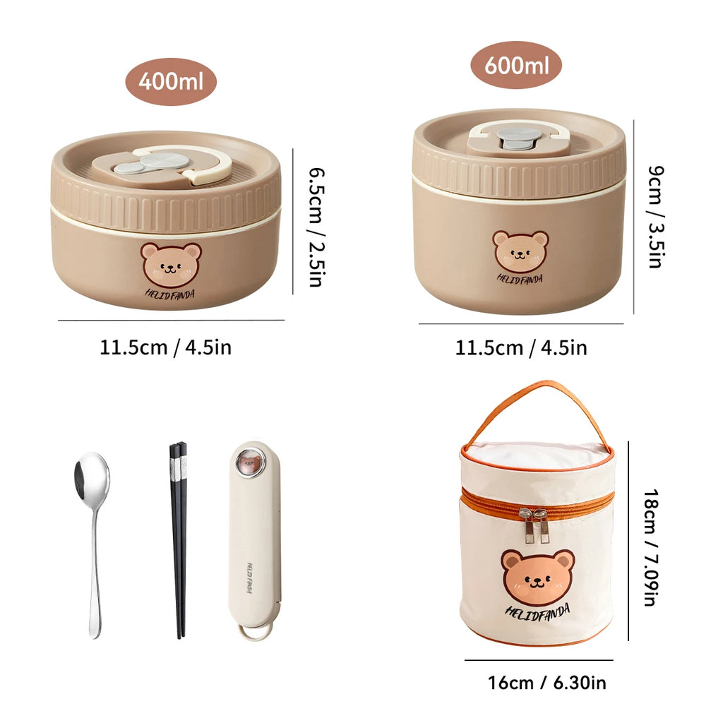 Cute Bear Stainless Steel Insulated Bento Lunch Box for Kids