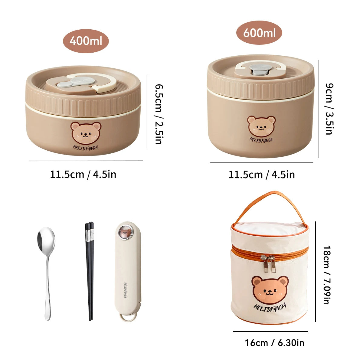 Cute Bear Stainless Steel Insulated Bento Lunch Box for Kids