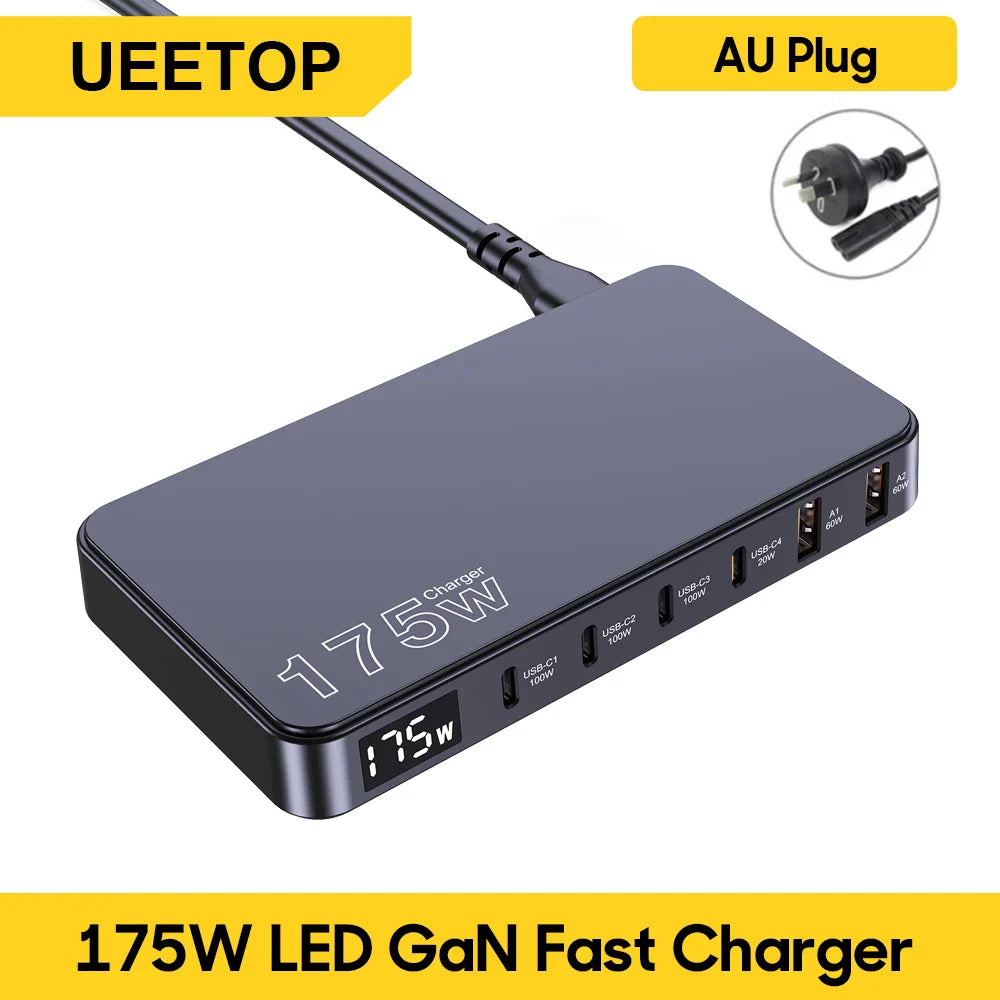 Ueetop 175W GaN USB C Charger with LED Display - 6 Fast Charging Ports