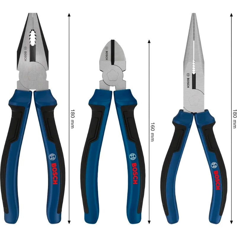 Bosch 3-Piece Pliers Set - Combination, Diagonal & Long-Nose