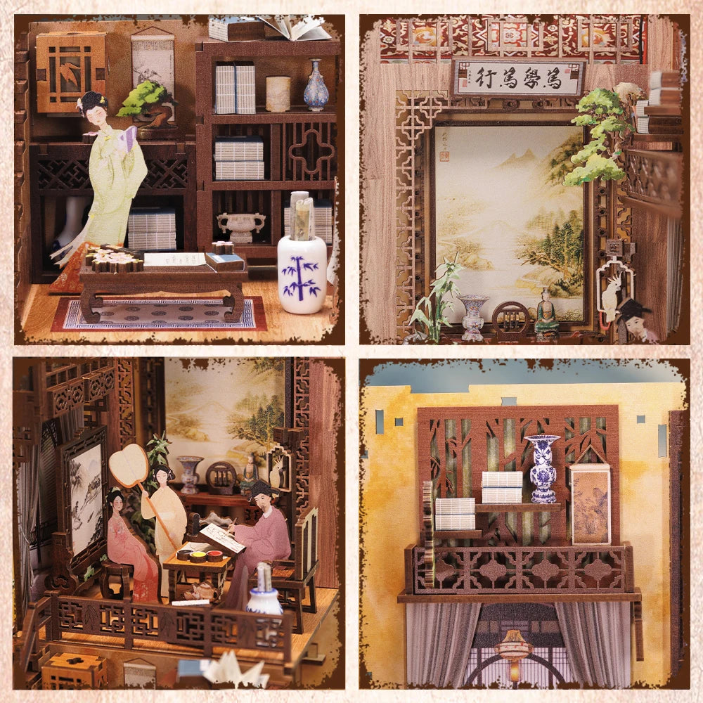 CUTEBEE DIY Book Nook Dollhouse Kit with Light & Dust Cover
