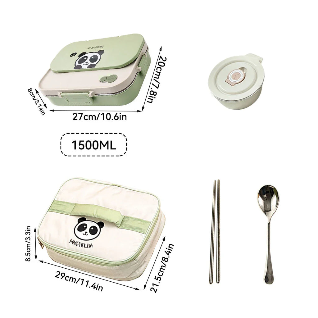 WORTHBUY Portable 4-Grid Stainless Steel Lunch Box with Utensils