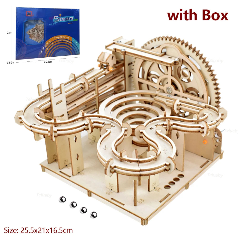 3D Wooden Puzzle Marble Run Set - DIY Mechanical Model Kit for All Ages
