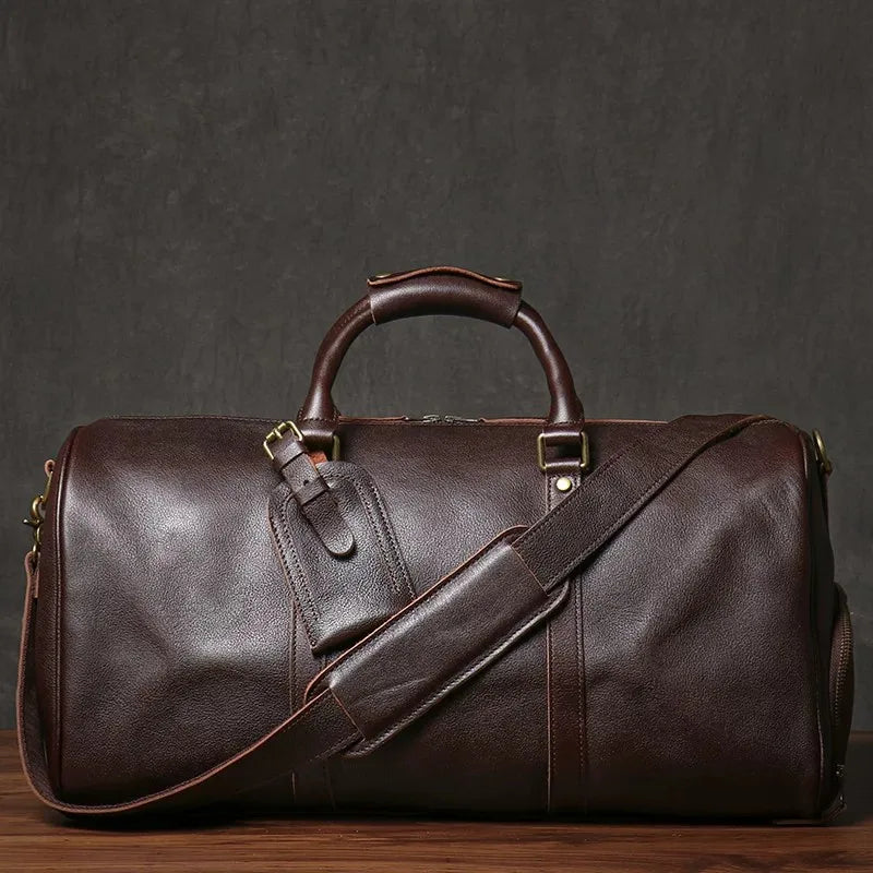 Large Capacity Travel Duffel Bag - Durable Genuine Leather Luggage