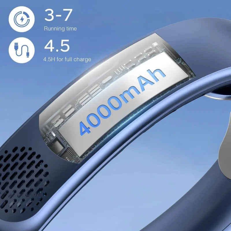 Rechargeable Neck Fan with 4000mAh Battery & LED Display - Stay Cool