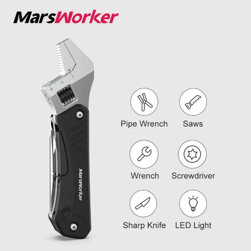 MarsWorker Multi-Function Wrench with LED Light for Outdoor Adventures